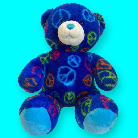 Build A Bear Workshop Blue Peace Sign Teddy Bear Plush 17" - Picture 7 of 10